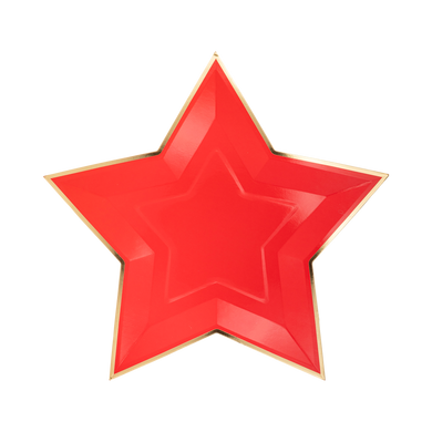 Red Star Shaped Gold Foiled Paper Plates (8 ct.)