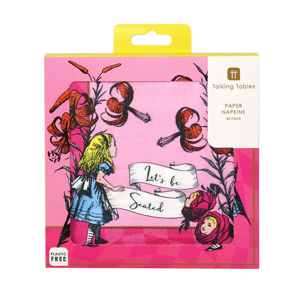 Alice in Wonderland Bright Pink Paper Napkins - 20 Pack, Tea Party