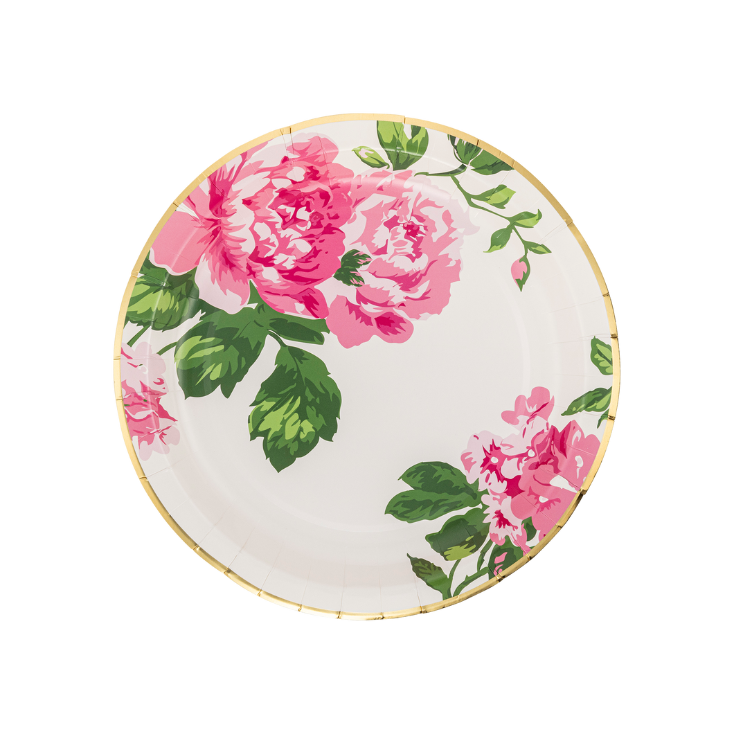 Pink Chintz Floral Paper Plates (8 ct. )