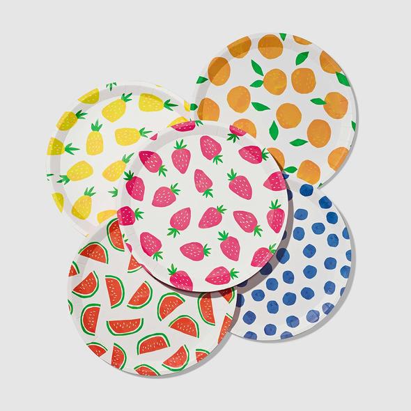 The design of the Fruit Punch Small Plates showcase a bounty of summer's tastiest treats. With a mix of strawberries, blueberries, pineapples, watermelon and oranges, the plates offer a fresh way to serve side dishes and desserts.  7.25