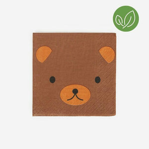 The sweetest bear is here waiting to party with his forest friends! These 20 bear paper napkins were designed by My Little Day in Paris and made in EU. They are 100% FSC paper, vegetable inks and their packaging is in cellulose film, completely recyclable and eco-friendly!  Content : 20 napkins Composition : FSC paper, vegetal inks, cellulose packaging Dimensions 5"