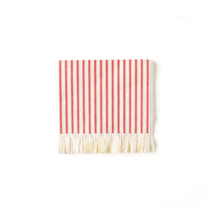 Make spirits perfectly bright at your next holiday cocktail party by including these festive fringed napkins. From office Christmas parties to your hometown mingle, these striped napkins will add the perfect touch of cheer to your gathering. If you are planning to have delightful treats with your holiday cheer, make sure to put these napkins for a holly jolly spread!  • 5" x 5" Folded Size, paper napkins • 25 Napkins per Pack • Fringe accents