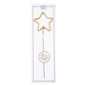 Big Golden Star Sparkler Candle Wand! From birthdays to graduation parties, anniversaries to New Year's Eve, celebrate any occasion with a shower of sparks. Add sparkle cards to a cake or any special dessert to celebrate birthdays, anniversaries, or any occasion. Great for gifts, wrapping embellishments, or party decor.  8" tall Clean burning