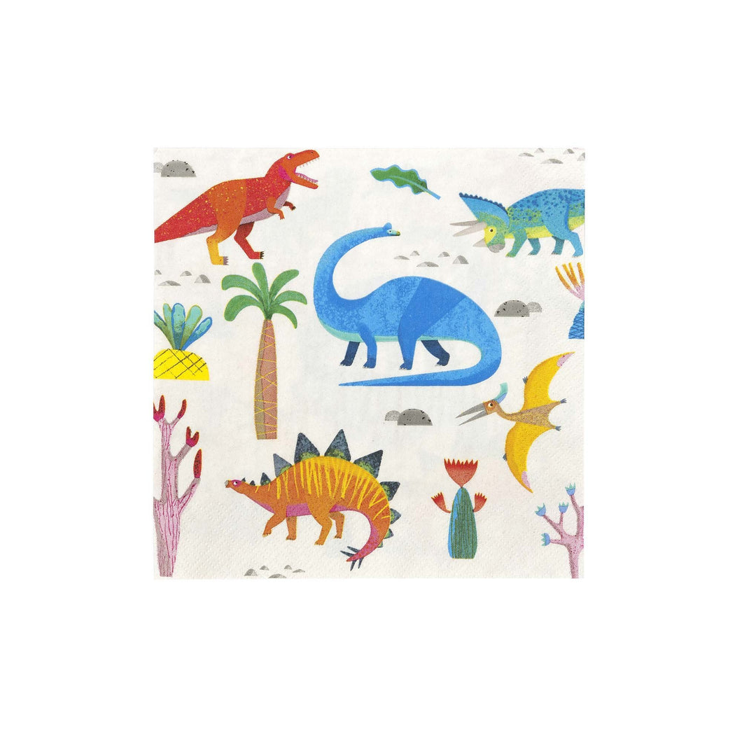 A ROARsome addition to your party! These eye-catching dinosaur napkins are perfect for catching crumbs. Each pack contains 20 napkins  approx size: 6 1/2