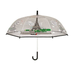 Its see-through canopy covered with pictures of the city of lights and  will make this umbrella a clear favorite with your children. It will keep them dry when it rains. It wraps shut with a snap closure, and the handle fits little hands. Perfect little gift!