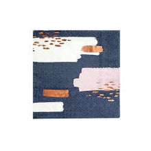 Enhance your cocktail bar and dessert station with our beautiful and bold abstract cocktail napkins!  Colors: Navy, white, pale pink, rose gold foil Cocktail napkins Paper Approx. 5" folded 20 Napkins / pack 