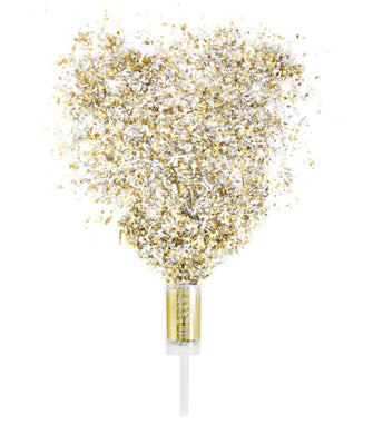 Dazzle the world in confetti with this all metallic Push-Pop Confetti®. The metallic, gold label reads “Cheers, laughter & happily ever after!” This push-pop is perfect to celebrate someone recently engaged or getting married!  • 1.5″ x 7.5″ (including handle)