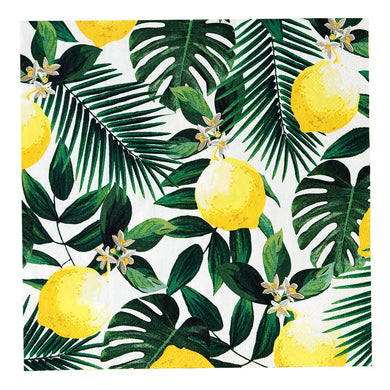 A napkin to add a citrus pop to any summer gathering. Talking Tables Tropical Palm Lemon Napkin would suit any indoor or outdoor gathering.   Each pack contains 20 paper napkins. Size: 6.5