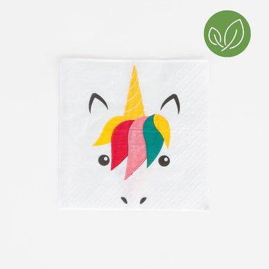 20 small unicorn napkins created by My Little Day colorful and kawaii! Are you having a unicorn birthday party or a rainbow party? Unicorn tableware is made for your guests to have a magical celebration!!  20 mini unicorn napkins  Made in Europe Made of European FSC paper tinted with vegetable ink  Recyclable  Dimensions: 16.5 x 16.5 folded, 33 x 33cm open, 6.5