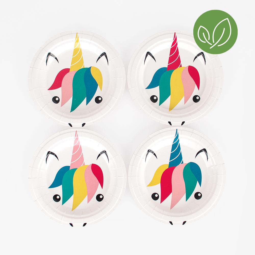 8 unicorn plates made by My Little Day! Are you having a unicorn birthday party or a rainbow party? The unicorn collection should appeal to your guests for a a magical birthday party!!  8 mini Unicorn paper plates  Made in Europe,European FSC paper Ink and vegetable lacquer  Dimensions: 18 cm/ 7in diameter