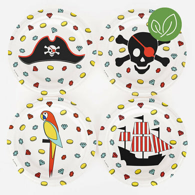 Argh you ready for a little adventure in the Caribbean? This pirate has definitely been seeking for a hidden treasure!  8 paper plates designed with love by My Little Day and made in Europe. They are 100% FSC paper, printed with vegetable inks and have a bio-lacquer varnish. Their pirate pattern will be perfect for a pirate birthday party table. 8.5