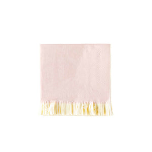 From baby girl showers to ballerina birthdays, these pink fringe napkins add a touch of whimsy to the tablescape. These 5" cocktail napkins are perfect to use as coasters for pink mocktails at a sweet baby shower, or whipping up sprinkles at your little princess's magical birthday.  • 12 Fringe Napkins  • 5"x5" Cocktail Napkin  *please note the fringe is a creamy white