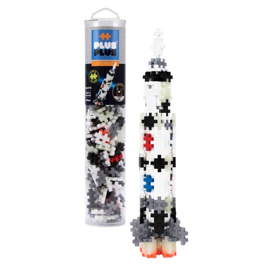 This tube contains 240 pieces and Instructions to build a Saturn V Rocket. Includes new metallic and glow-in-the-dark pieces! Collect all the Plus-Plus Apollo 11 items to recreate the entire mission. Plus-Plus is a whole new class of construction toy! One simple shape contains endless possibilities and hours of fun.  Each piece easily connects to the next and lets your imagination create colorful flat mosaics or work in 3-D to make more intricate builds.  Even curves are possible thanks to the unique design