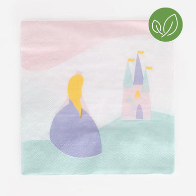Are you organizing a princess-themed birthday party? These napkins will be perfect to complete your birthday tea table!  They were lovingly designed in France by My Little Day and responsibly made in Europe. You're gonna love this!  - 20 napkins for princess birthday  - Made in Europe - In European FSC paper tinted with vegetable ink  - Recyclable  - Dimensions: 16.5 x 16.5 folded, 33 x 33cm open, 6.5