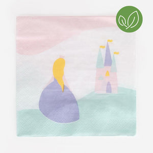 Are you organizing a princess-themed birthday party? These napkins will be perfect to complete your birthday tea table!  They were lovingly designed in France by My Little Day and responsibly made in Europe. You're gonna love this!  - 20 napkins for princess birthday  - Made in Europe - In European FSC paper tinted with vegetable ink  - Recyclable  - Dimensions: 16.5 x 16.5 folded, 33 x 33cm open, 6.5" folded