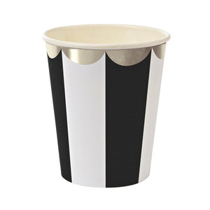 Whether you're planning an elegant evening of drinks or celebrating a graduation or promotion, you can't go wrong with our understated Black Fan collection - high quality tableware featuring striking stripes and beautiful silver foil. Plan your whole decor around this monochrome palette, or mix and match with other colours, patterns and themes.   Pack of 8 Suitable for hot & cold drinks Silver foil detail Size: 8 oz. capacity