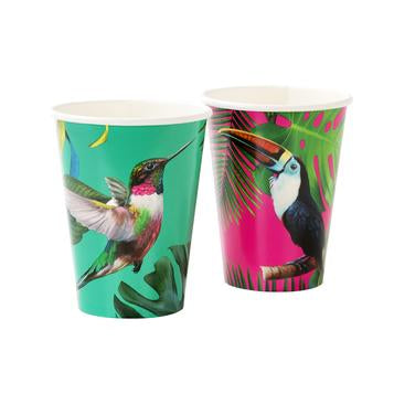 Another super cool addition to our stylish tropical fiesta collection! These cups with tropical bird and plants designs are must haves for summer parties. Each pack contains 12 cups with 2 different designs, perfect for mix & match! Volume: 12oz (330ml).